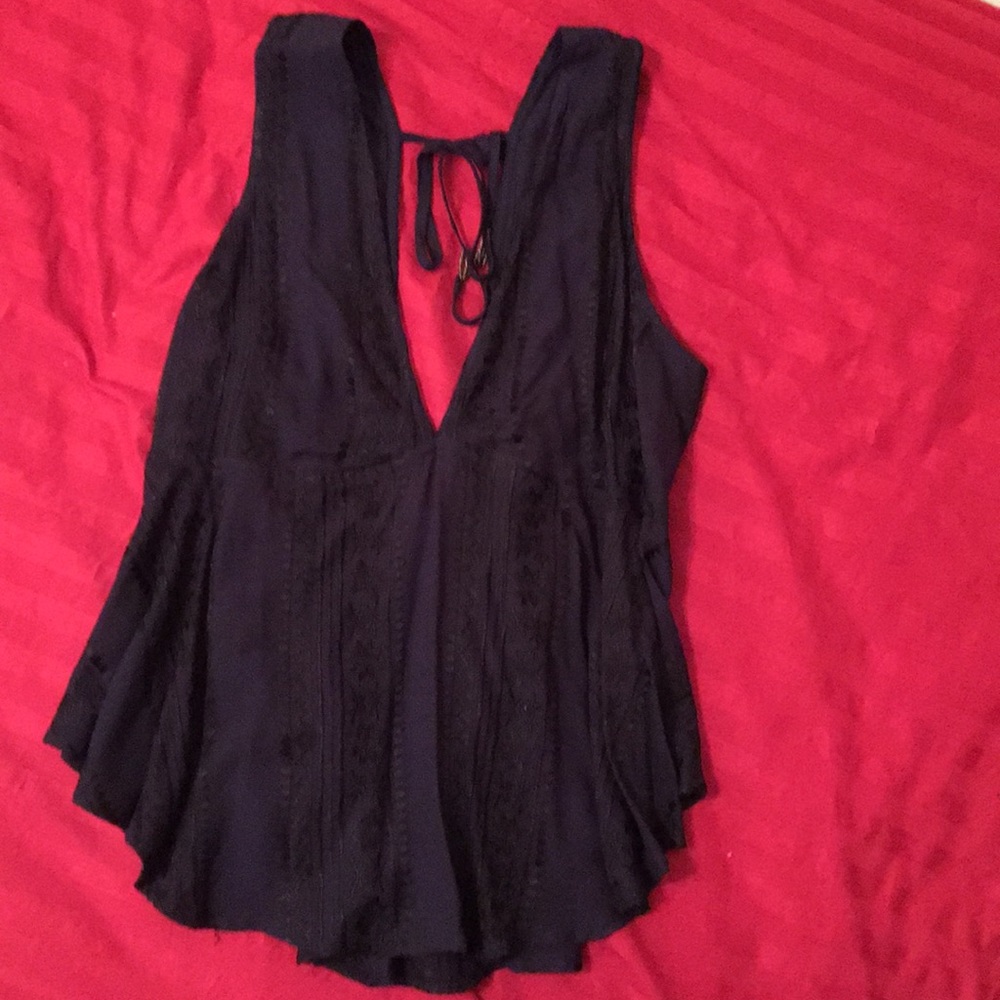 Open back baby doll embroidered sleeveless top